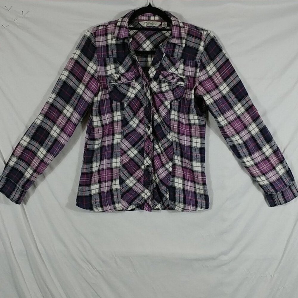 Great Northwest Women's Purple Tartan Plaid 100% COTTON Flannel Top Size S